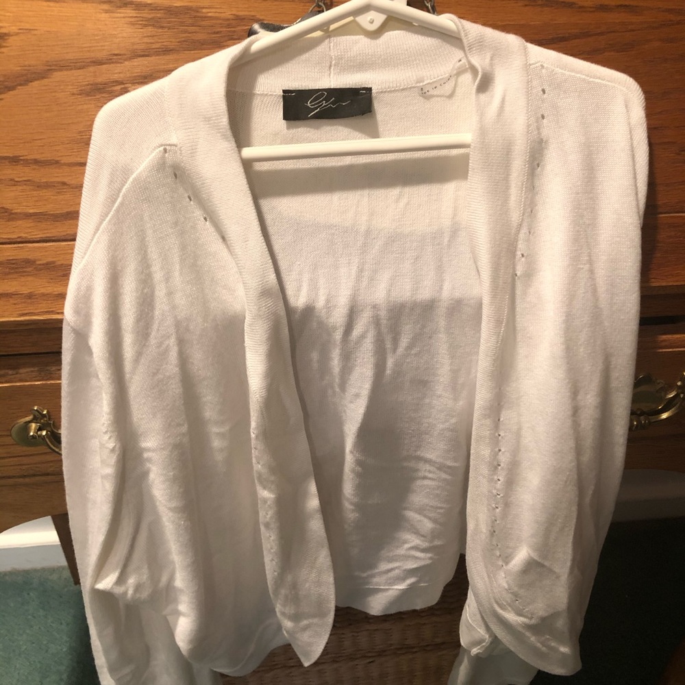 Sweater, bolero style, white, long sleeve